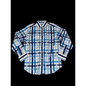 Robert Graham Gingham Blue Check Men's XL Career Long Sleeve Button Preppy‎